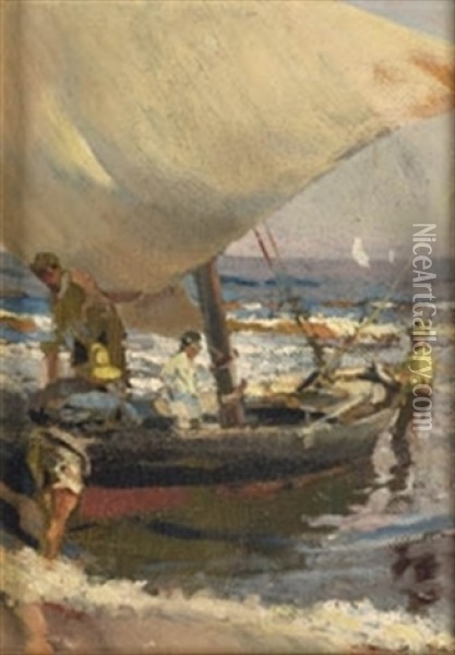 Barca De Pesca Oil Painting - Enrique Martinez Cubells y Ruiz