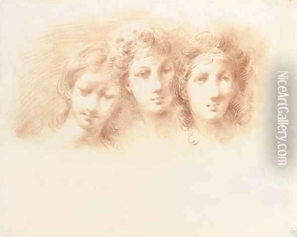 Three female heads, perhaps for the Three Graces Oil Painting - Giuseppe Bernardino Bison