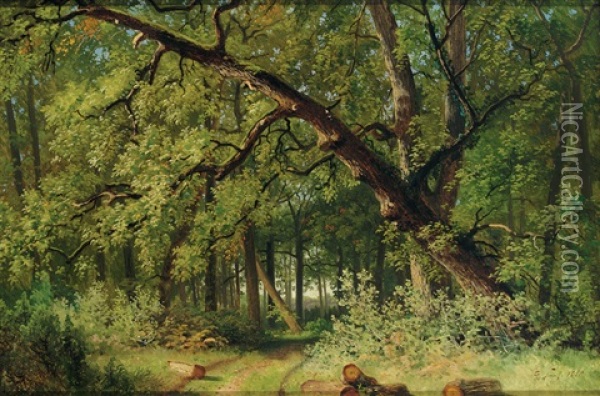 Waldlandschaft Bei Fontainebleau Mit Flirrendem Lichteinfall Oil Painting - Georg Eduard Otto Saal