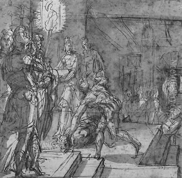 The beheading of Saint John the Baptist Oil Painting - Perino del Vaga (Pietro Bonaccors)