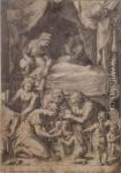 La Nascita Della Vergine Oil Painting - Cornelis Cort