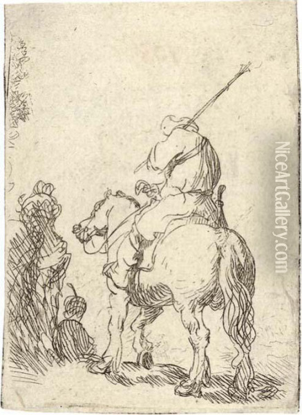 A Turbaned Soldier On Horseback Oil Painting - Rembrandt Van Rijn