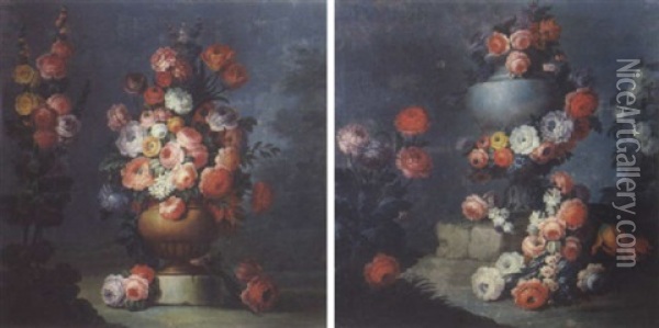 Bouquet De Fleurs Sur Un Entablement Oil Painting - Michel Bruno Bellenge