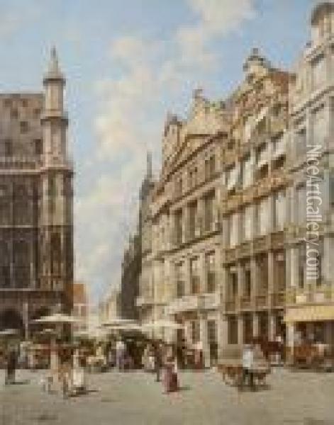 The Brussels 'grote Markt' Oil Painting - Jacques Carabain