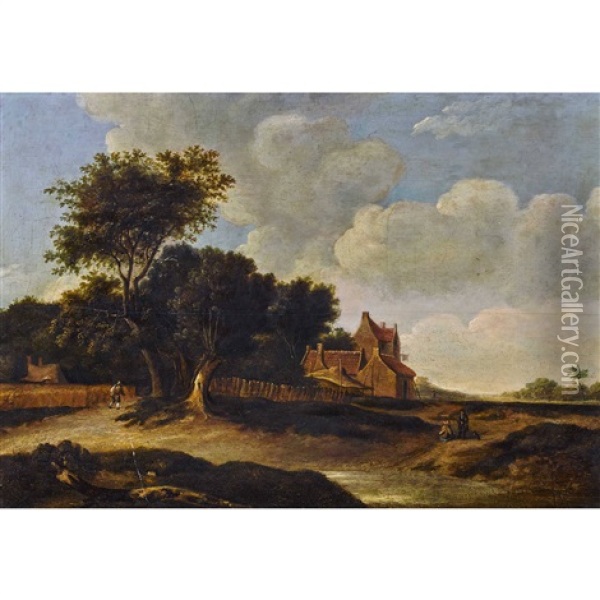 Landschaft Mit Gehoft Und Staffage Oil Painting - Roelof van Vries