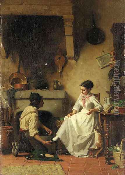 The cobbler's visit Oil Painting - Edouard John E. Ravel