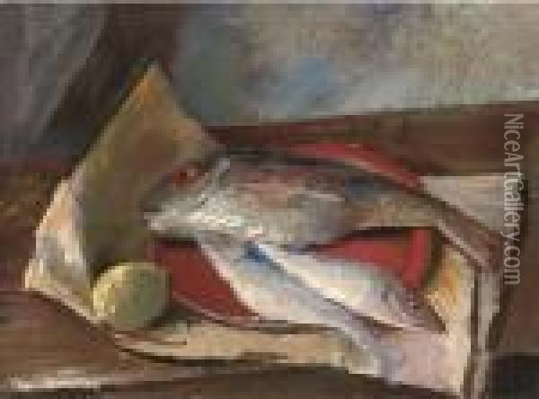 Still Life With Fish Oil Painting - Vera Rockline