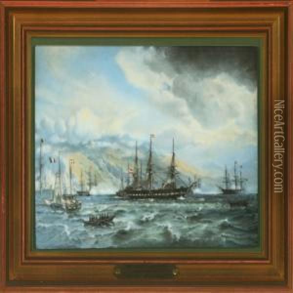 Fregattenjylland Under Island 1874 Oil Painting - C. F. Sorensen