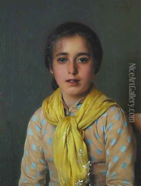Girl with Yellow Shawl Oil Painting - Vittorio Matteo Corcos