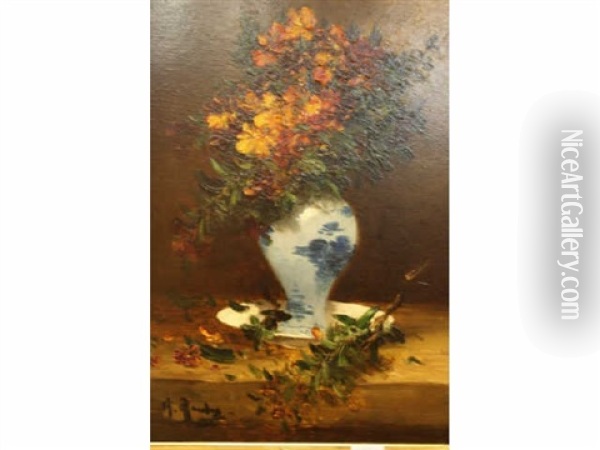 Bouquet De Fleurs Dans Un Vase En Porcelaine Oil Painting - Alfred Rouby