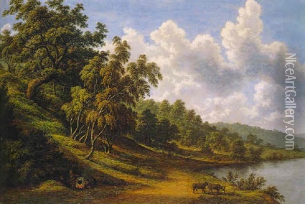 Landscape With Gypsies Oil Painting - John Glover