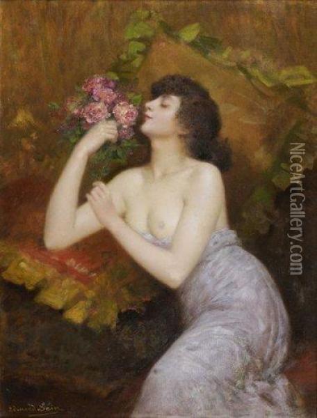 Sain - Jeune Femme Tenant Unbouquet... Oil Painting - Edouard Alexandre Sain