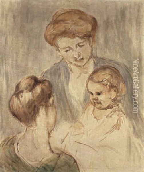 Bebe Souriant A Deux Jeunes Filles Oil Painting - Mary Cassatt
