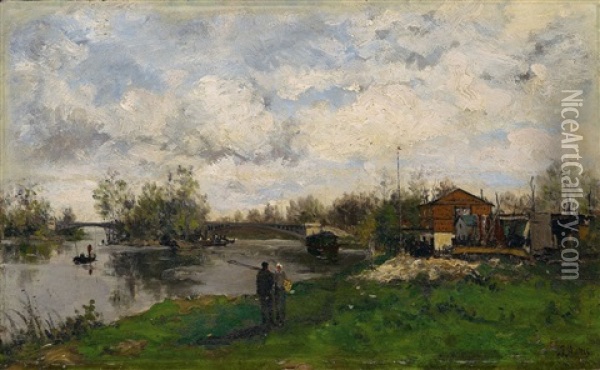 Flusslandschaft Mit Brucke Oil Painting - Jacob Henricus Maris