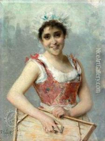 A Younglaundress With A Washboard Oil Painting - Federico Andreotti