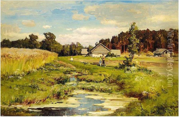 Strolling Along The Riverbank Oil Painting - Iulii Iul'evich (Julius) Klever