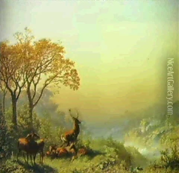 Rotwild In Der Morgendammerung Oil Painting - Eugen Krueger