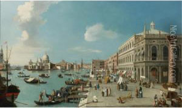 The Molo, Venice: Looking West 
Towards The Dogana And Santa Maria Della Salute, The Biblioteca Marciana
 Right Oil Painting - William James