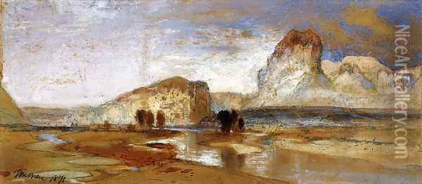 First Sketch Made in the West at Green River, Wyoming Oil Painting - Thomas Moran