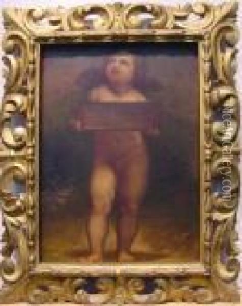 Cherub With Tablet Oil Painting - Raphael (Raffaello Sanzio of Urbino)