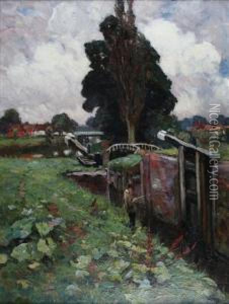 Waite, Rba The Lock,woolhampton Oil Painting - Harold Waite