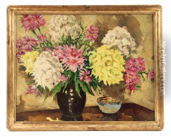 Still Life With Chrysanthemums Oil Painting - Abbott Fuller Graves