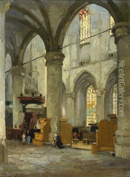 Interior Of The Grote Kerk In The Hague Oil Painting - Joseph Gerardus van Jole