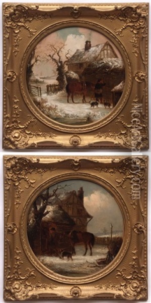Winter Landscapes With Figures Oil Painting - Thomas Smythe