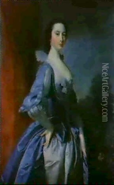 Portrait Of A Lady, Three-quarter Length, Standing Wearing  Van Dyck Costume Oil Painting - Thomas Hudson