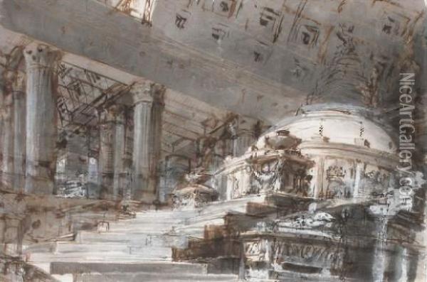 Tempieto Sous La Voute D'un Grand Temple Oil Painting - Giovanni Battista Piranesi