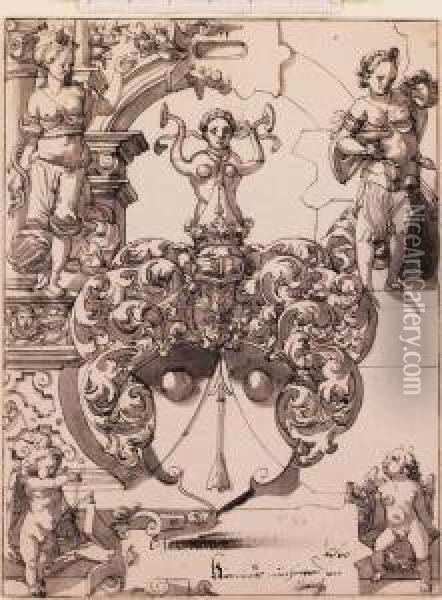 Design For An Armorial Stained Glass Window Oil Painting - Hans Jakob Plepp
