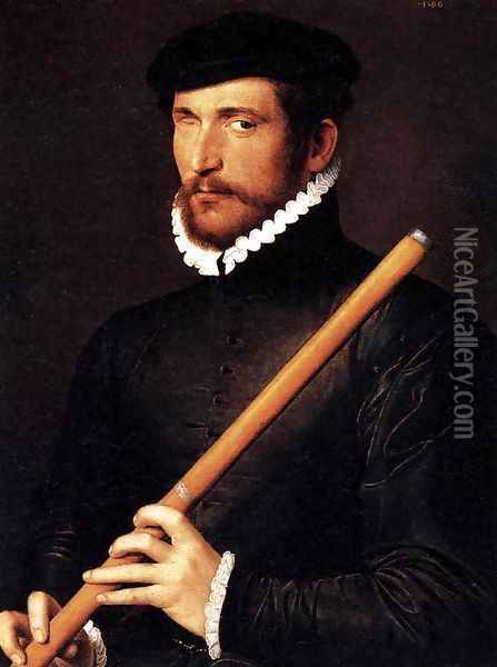 Portrait of a Flautist with One Eye 1566 Oil Painting - Anonymous Artist