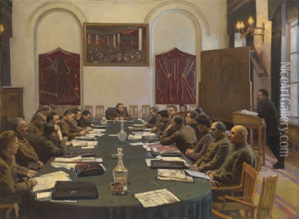 Assembly Of The Revolutionary Military Council Of The Ussr, Chaired By Kliment Voroshilov Oil Painting - Isaak Izrailevich Brodsky