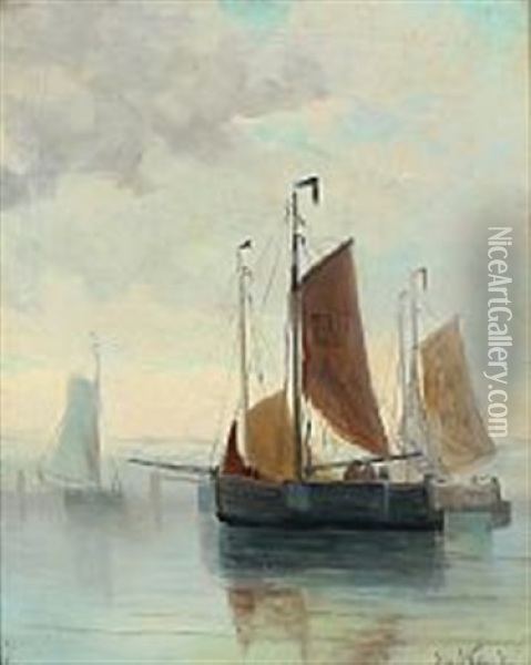 Fishing Boats On A Quiet Day Oil Painting - Jacob Willem Gruyter