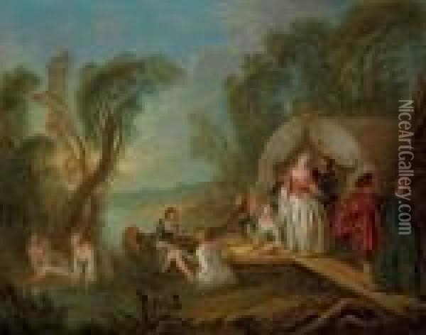 Fete Galante: La Barque De Plaisir Oil Painting - Jean-Baptiste Joseph Pater