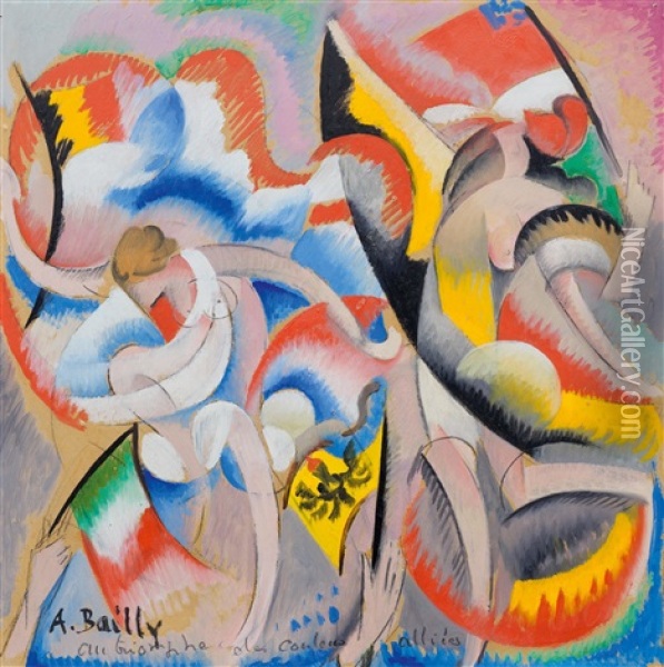 Au Triomphe Des Couleurs Alliees (to The Triumph Of The Allied Colors) Oil Painting - Alice Bailly