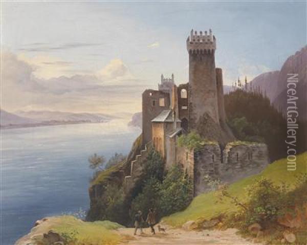 View Of The Weitenegg Ruins On The Danube Oil Painting - Joseph Holzer