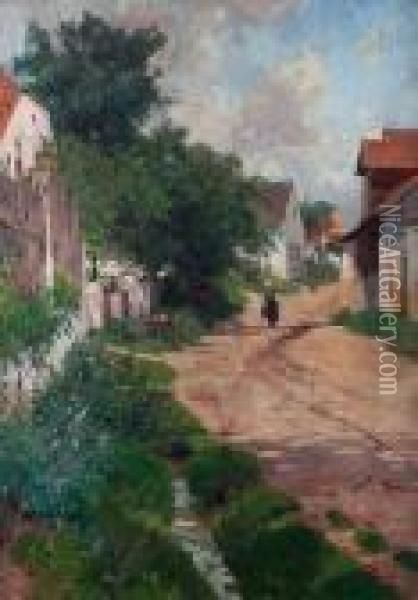 Figures On A Village Lane Oil Painting - Eduard Zetsche