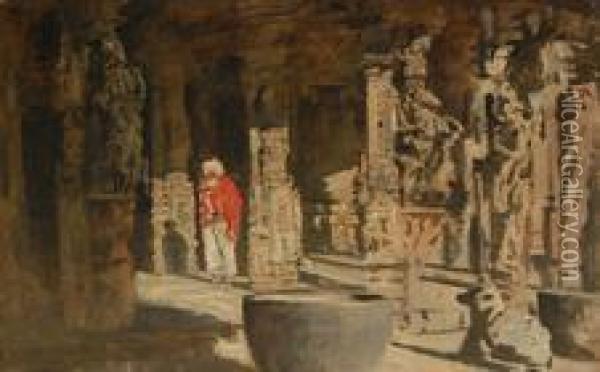 Mann Mit Turban In Orientalischer Ruinenstadt Oil Painting - Hermann Linde