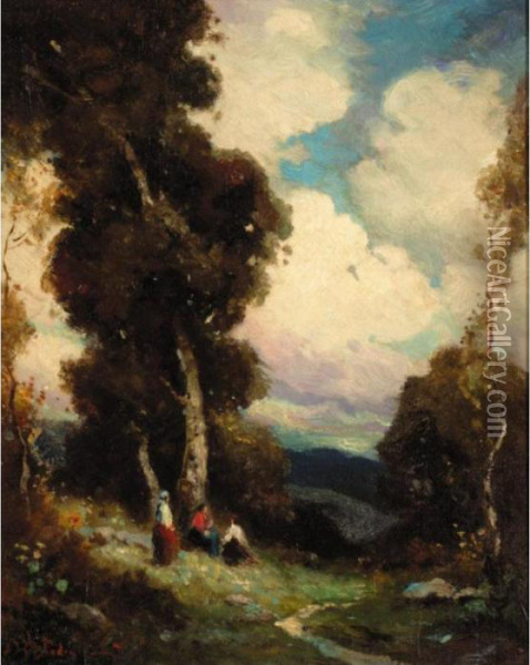 Landscape With Figures Oil Painting - Alexis Matthew Podchernikoff