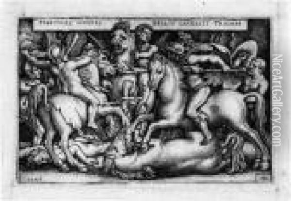 Herkules Kampft Gegen Die Trojaner; Herkules Totet Nessus Oil Painting - Hans Sebald Beham