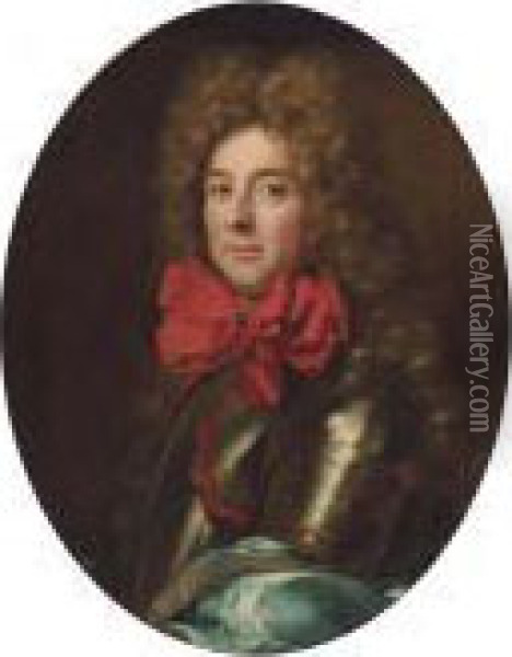 Portrait Of A Gentleman, 
Bust-length, In Armour And A Redneckerchief, Traditionally Identified As
 The Duc De Ventadour Oil Painting - Pierre Le Romain I Mignard