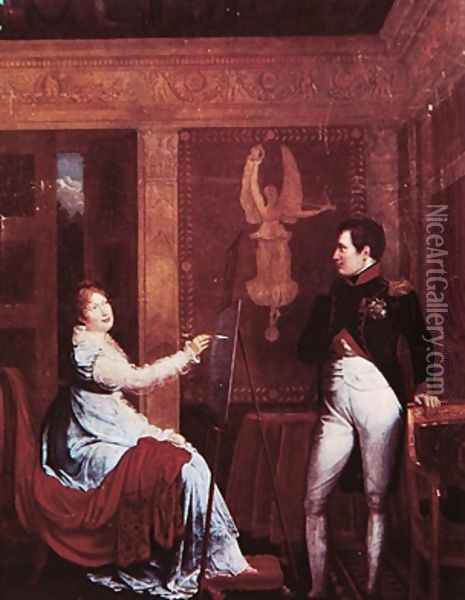 Marie Louise Painting the Emperor Oil Painting - Alexandre Menjaud