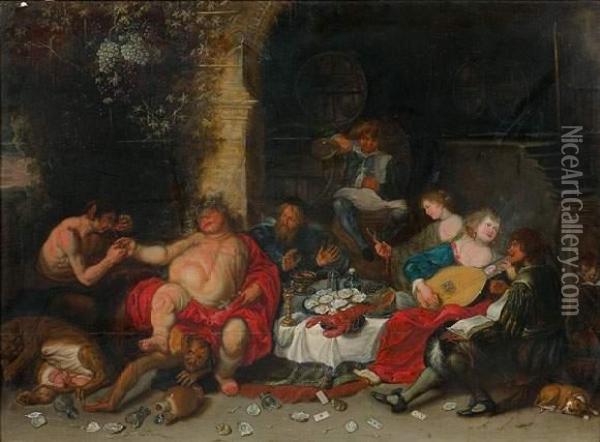 le Banquet De Bacchus Oil Painting - Simon de Vos