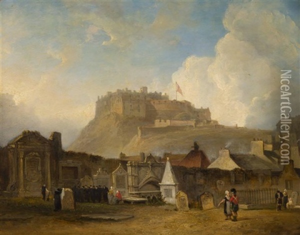 Edinburgh Castle From Greyfriars Church Yard Oil Painting - John Wilson
