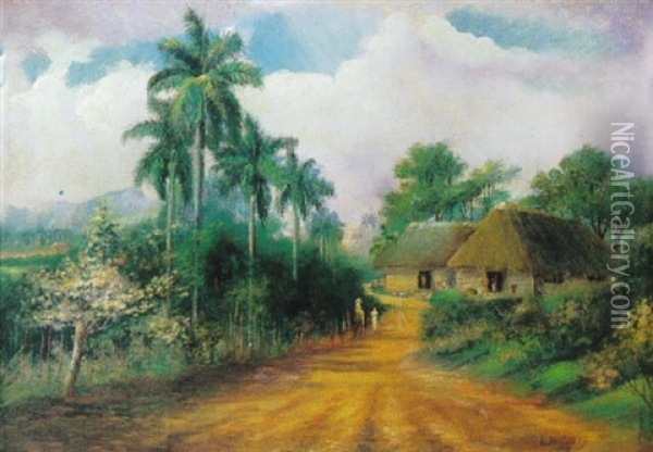 Village Scene Oil Painting - Eduardo Morales