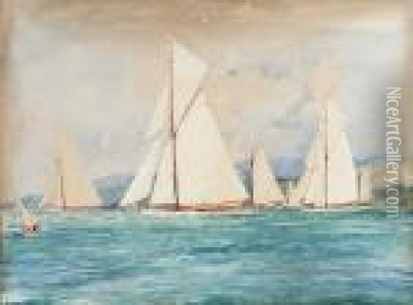 The First Race Of The Royal Clyde Yacht Club's Regatta Off Hunter's Quay Oil Painting - Charles Edward Dixon