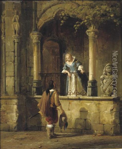An Amorous Encounter Oil Painting - Cornelis Springer