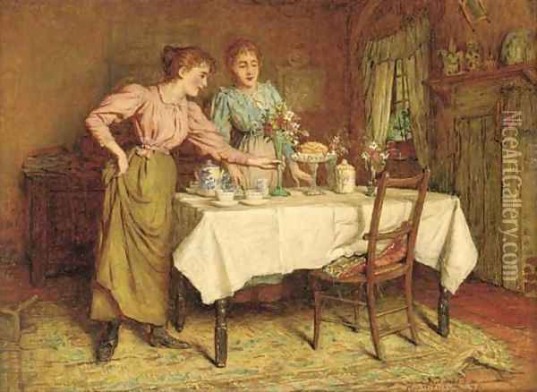 Laying the table Oil Painting - Robert W. Wright