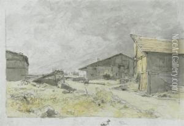 Mountain Village. Oil Painting - Eduard Peithner Von Lichtenfels